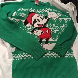 Disney Mickey Mouse Santa Sweater Top Christmas Holiday Green Red White Size XL